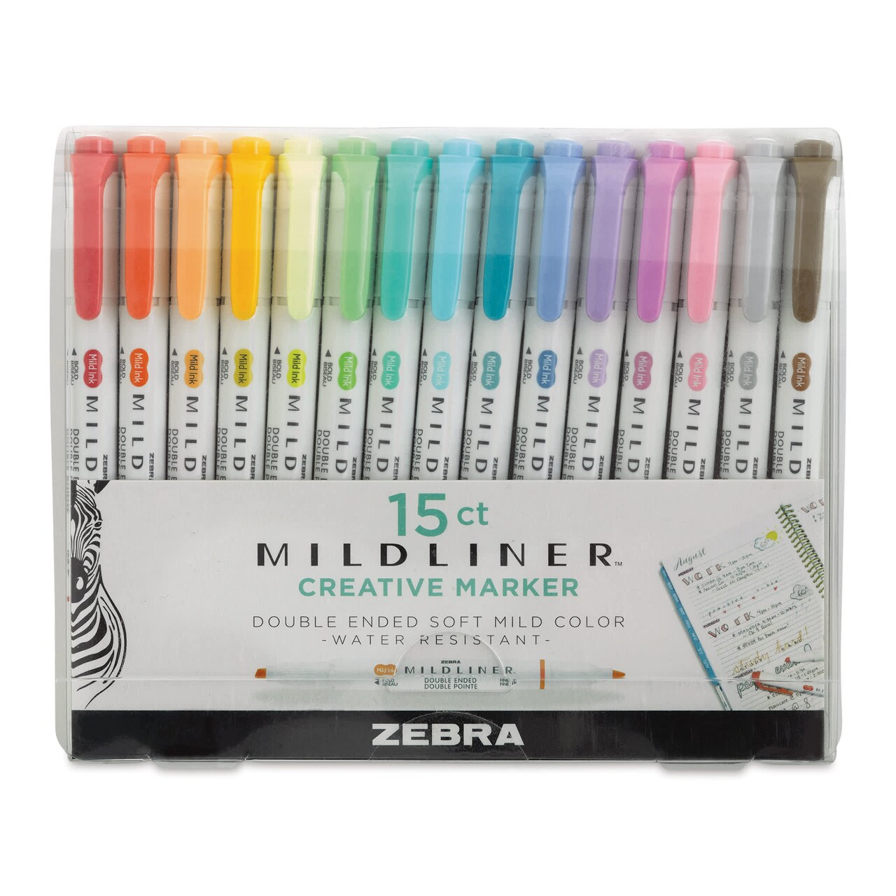 Zebra Mildliner Double Ended Creative Markers - Set of 15, Fluorescent, Cool, and Warm Colors